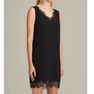 All Saints Camia Black Lace Dress Sz M V-neck Sleeveless Above knee Shift Dress